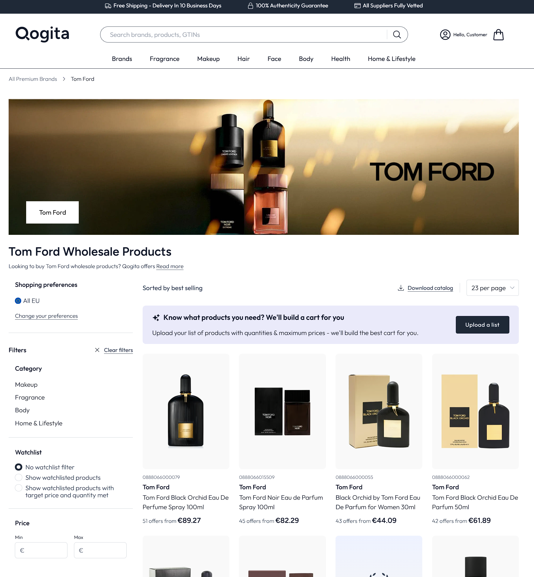 Qogita EAN Upload Screenshot - Upload supplier EANs and prices to analyze Amazon products